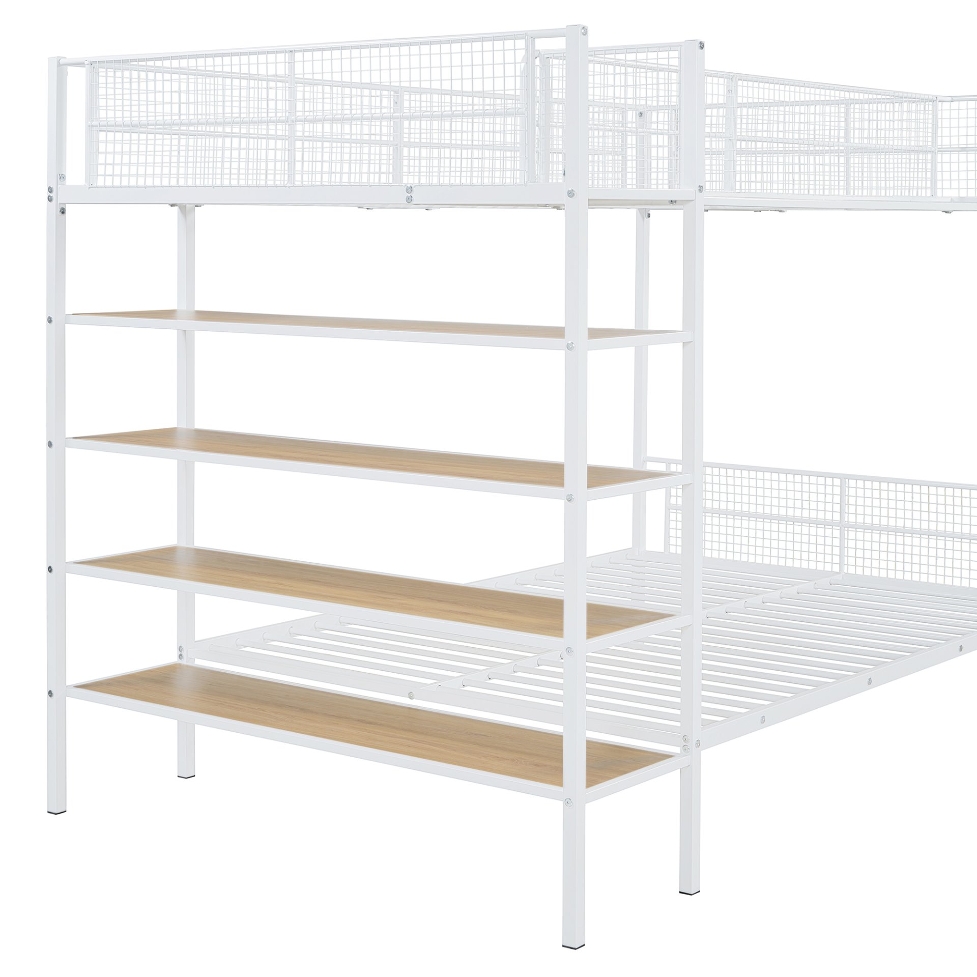 Twin Over Full Bunk Bed With 5 Tier Shelves - White - Image 13