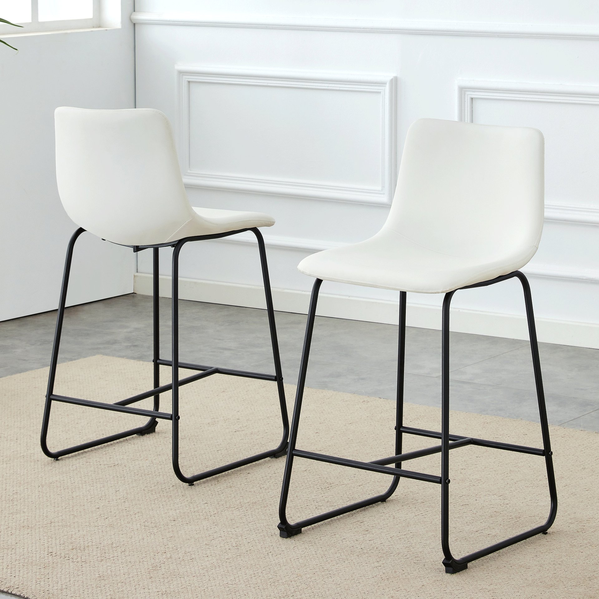 (Set of 2) Modern Minimalist Style Material Bar Stools, Suitable For Kitchen, Bar And Modern Home Design - White - Image 4
