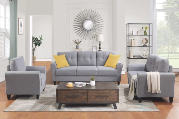Modern Living Room Sofa Set Linen Upholstered Couch Furniture For Office, Home - Light Gray / Blue