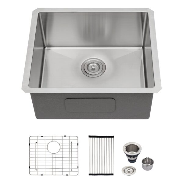 21" Undermount Stainless Steel Kitchen Sink 16 Gauge With 9" Deep Single Bowl - Brushed Nickel