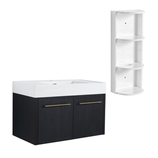 Modern 36" Wall Mounted Bathroom Vanity With Thick Edge Resin Sink And Storage Rack Plywood - Black Chestnut