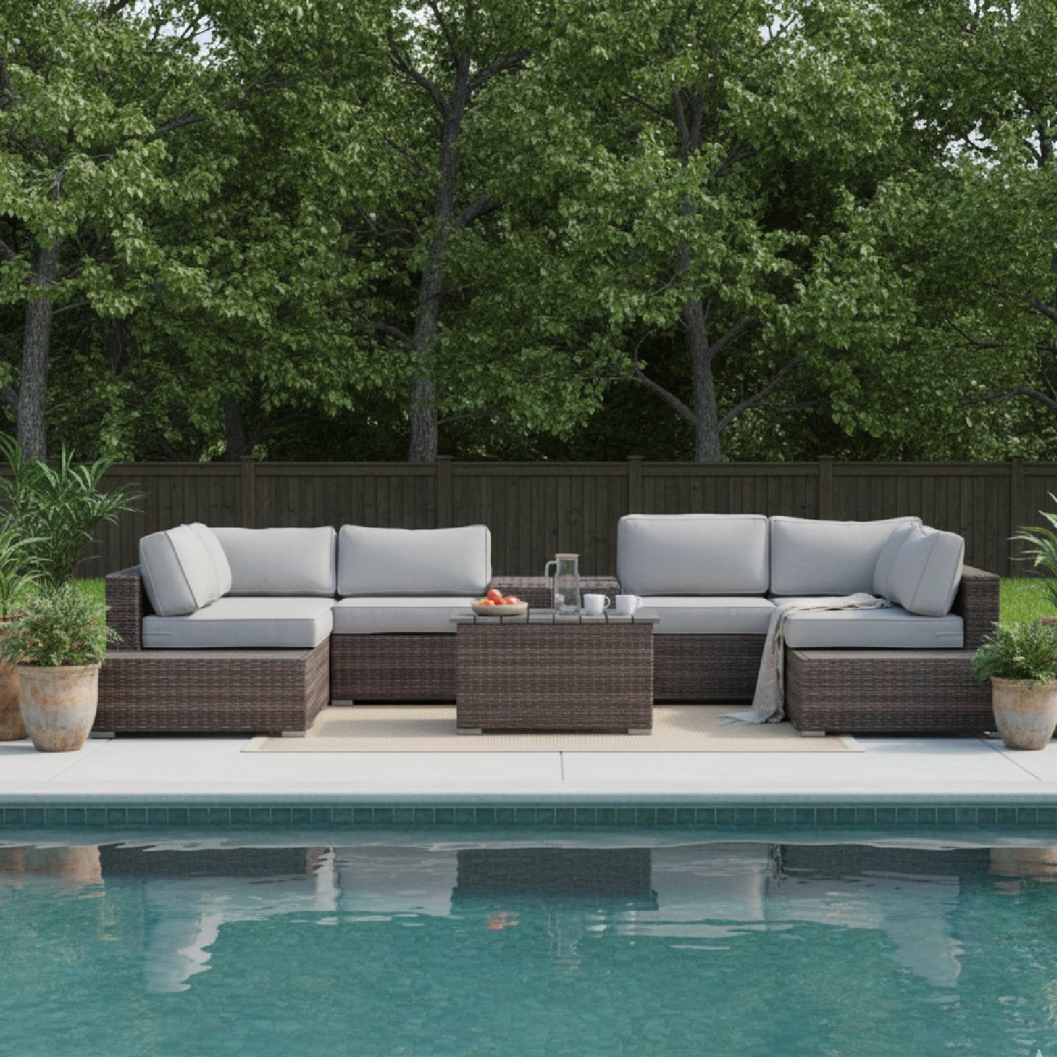 Rattan Wicker Patio Seating Set For 4 With Thick Cushions - Brown - Image 9