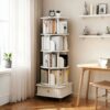 5 Tier Rotating Bookshelf With Wheels And Drawer, 360° Spinning Design, Space Saving Storage, For Home And Office - White - Image 2