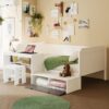 Twin Size Daybed With Storage Shelves And Lockers, Multi Functional Bed With Study Desk And Matching Stool - White - Image 2