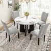 5 Piece Round Dining Table Set, Dining Table And 4 Upholstered Chairs For Dining Room, Kitchen Room, Living Room - White / Gray - Image 4