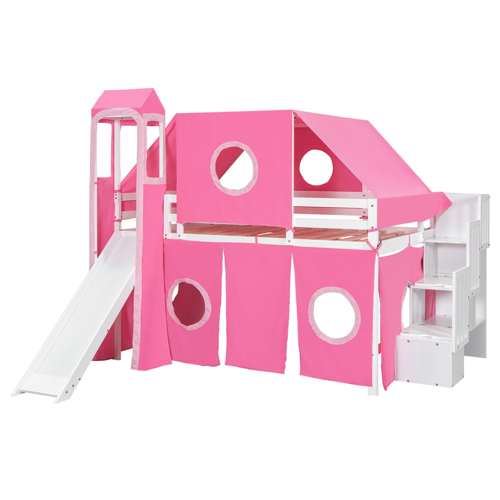 Full Size Loft Bed With Tent And Tower - Pink - Image 8