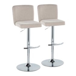 Henry - Contemporary Adjustable Barstool With Swivel With Rounded T Footrest (Set of 2) - Chrome / Beige