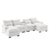 Modern U Shaped Sofa With Console, Cupholders And USB Ports, 6 Seat Upholstered Symmetrical Indoor Furniture, Sleeper Couch Set With Chaise - White - Image 2