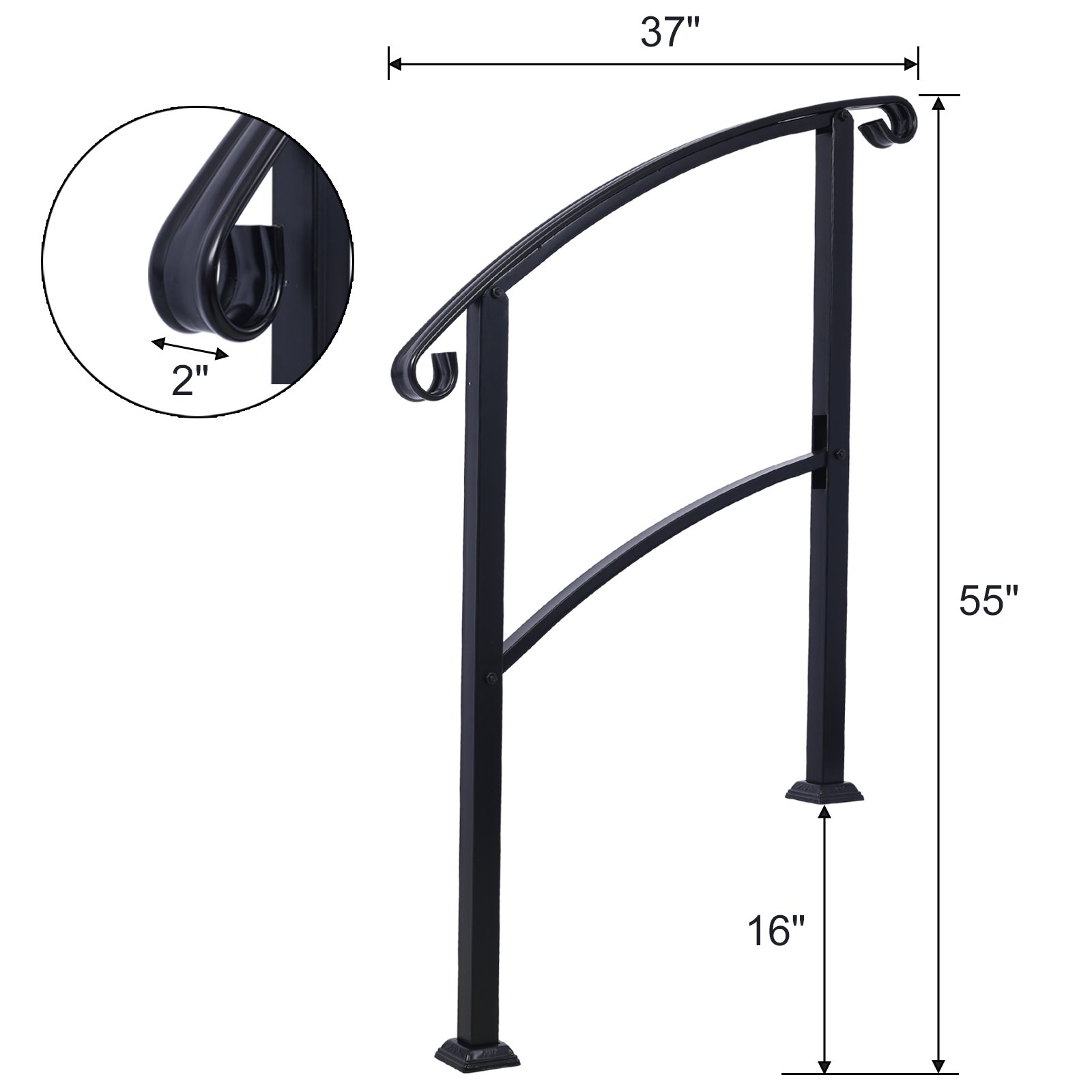 Handrails For Outdoor Steps, Fit 1 Or 3 Steps Outdoor Stair Railing, Flexible Front Porch Hand Rail, Transitional Handrails For Concrete Steps Or Wooden Stairs - Black - Image 10