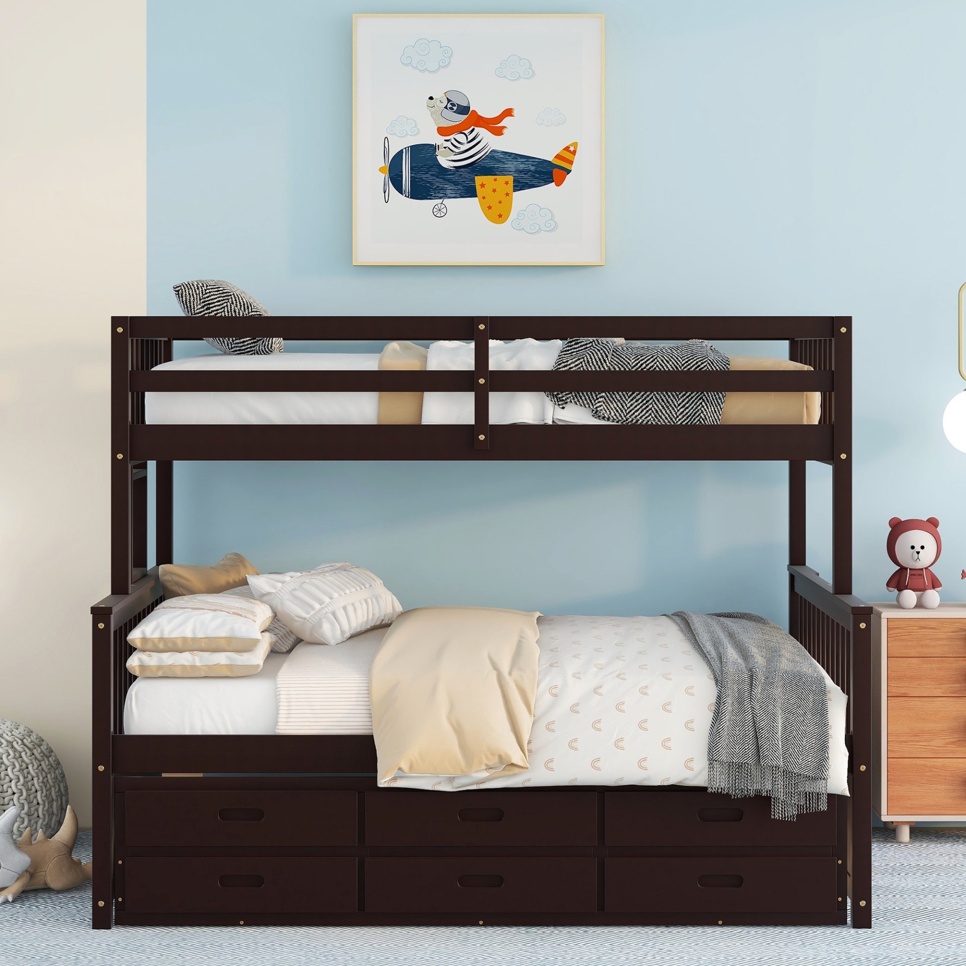 Twin Over Full Bunk Bed With Twin Size Trundle, With Drawers For Bedroom - Espresso - Image 4