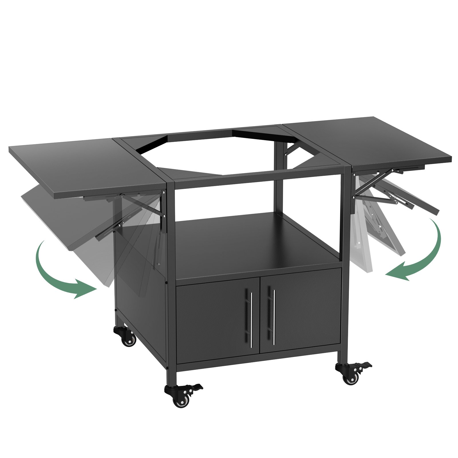 Outdoor Grill Table For Big Egg Style Bbq Metal Grill Cart With 2 Folding Panels Metal - Black - Image 4