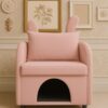 Bunny Ear Pet Friendly Armchair With Hidden Pet House With Storage Pocket For Bedroom & Living Room - Pink - Image 2