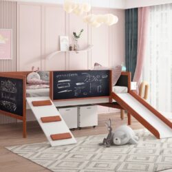 Aurea - Twin Loft Bed With Slide Slats Ststem Included - Cherry Oak / White