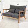 Leisure Chair With Solid Wood Armrest And Feet, Mid-Century Modern Accent Sofa, 2 Seat - Dark Gray - Image 3