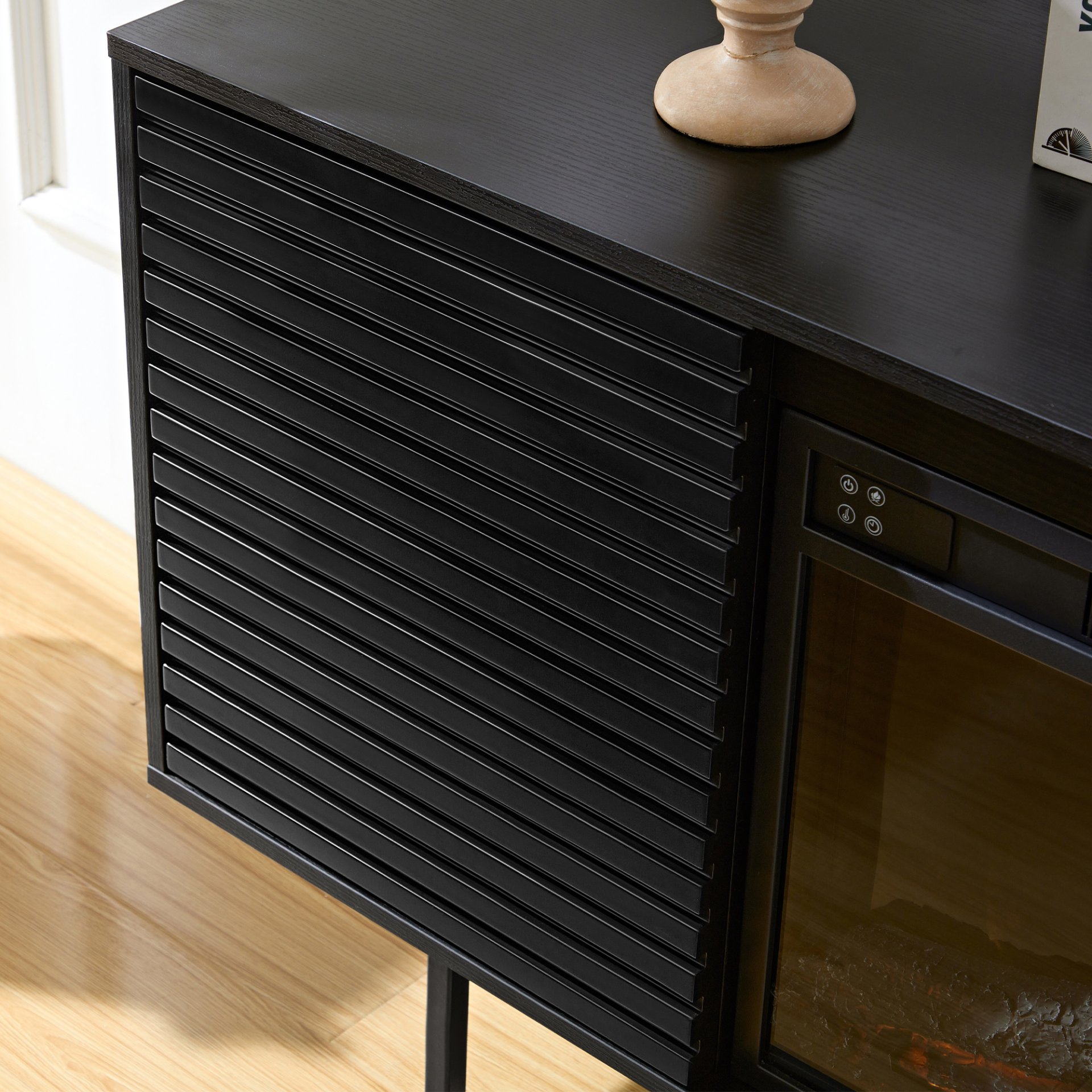 Oak Board Cabinet, The Middle Layer Board On Both Sides Of The Cabinet Can Be Adjusted, The Furnace Is Embedded In The Middle Grid With The Remote Control - Black - Image 7