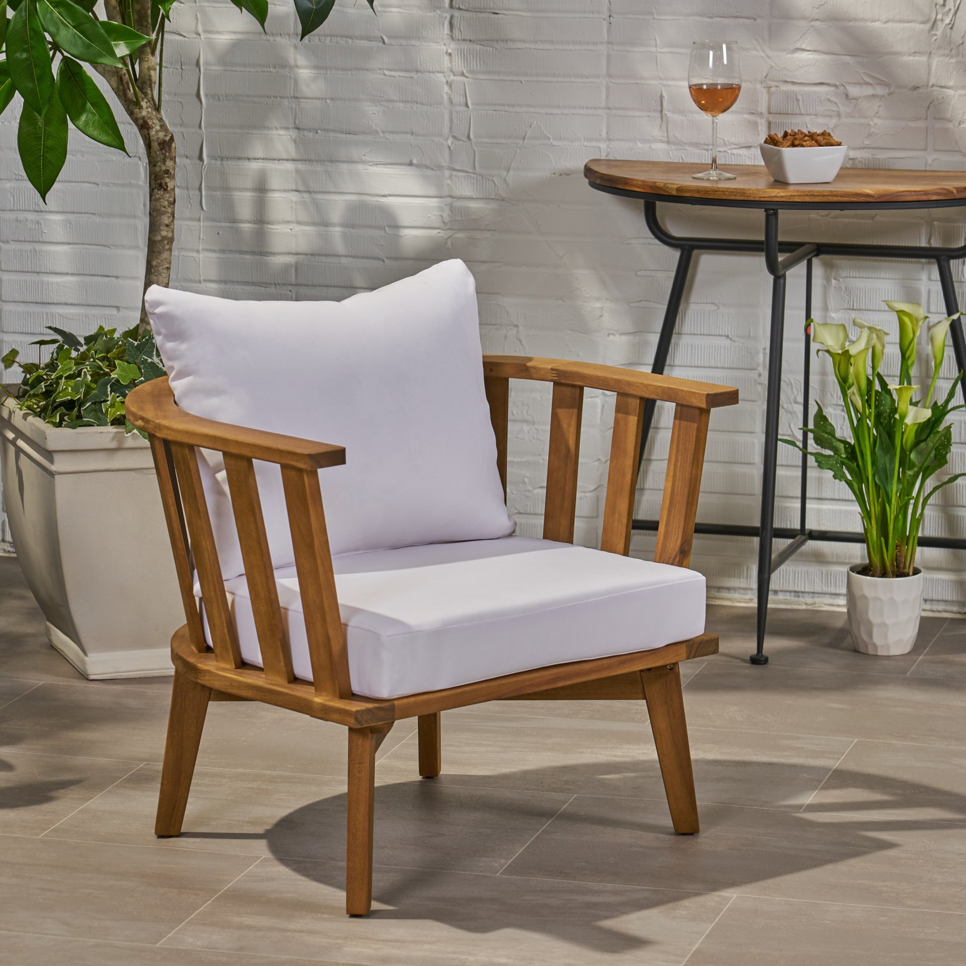 Outdoor Club Chair With Curved Backrest And Frame - White - Image 9