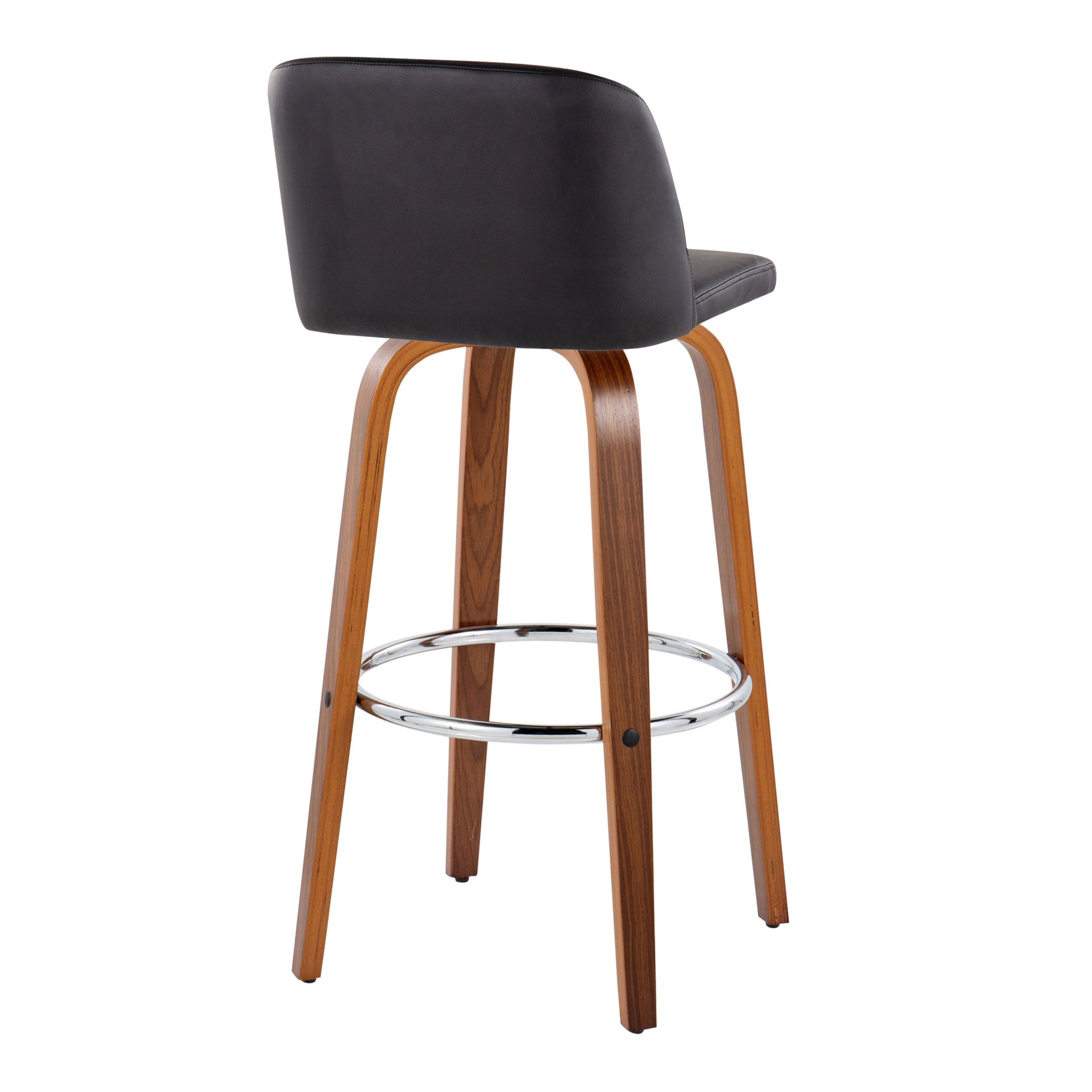 Toriano - Mid-Century Modern Fixed Height Barstool With Swivel With Round Footrest (Set of 2) - Walnut / Black - Image 4