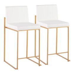 Fuji - Contemporary High Back Counter Stool (Set of 2) - White / Gold