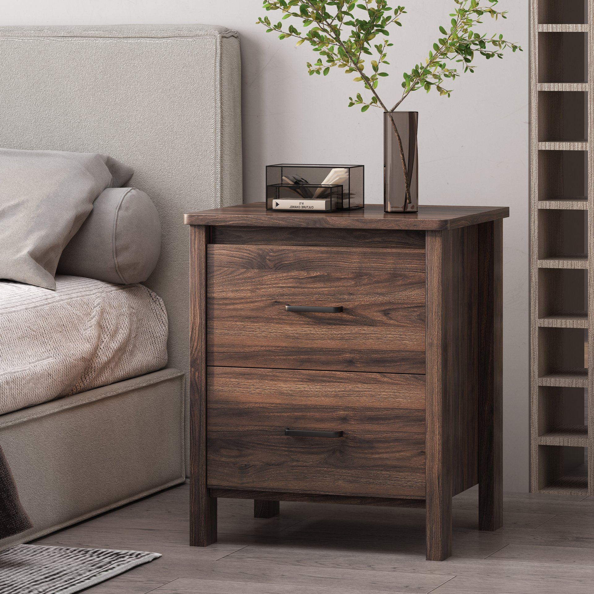 Titeca - Contemporary Wood 2 Drawer Nightstand - Brown - Image 2