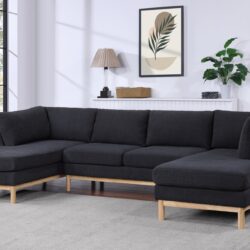 Hallie - Wide Sherpa Double Chaise U-Shape Sectional Sofa - Black