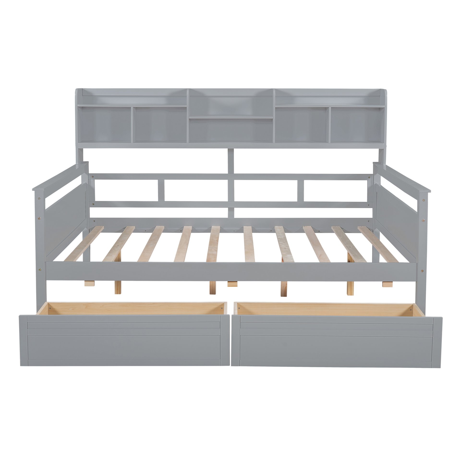 Full Size Daybed, Slat Support, With Bedside Shelf And 2 Drawers - Gray - Image 4