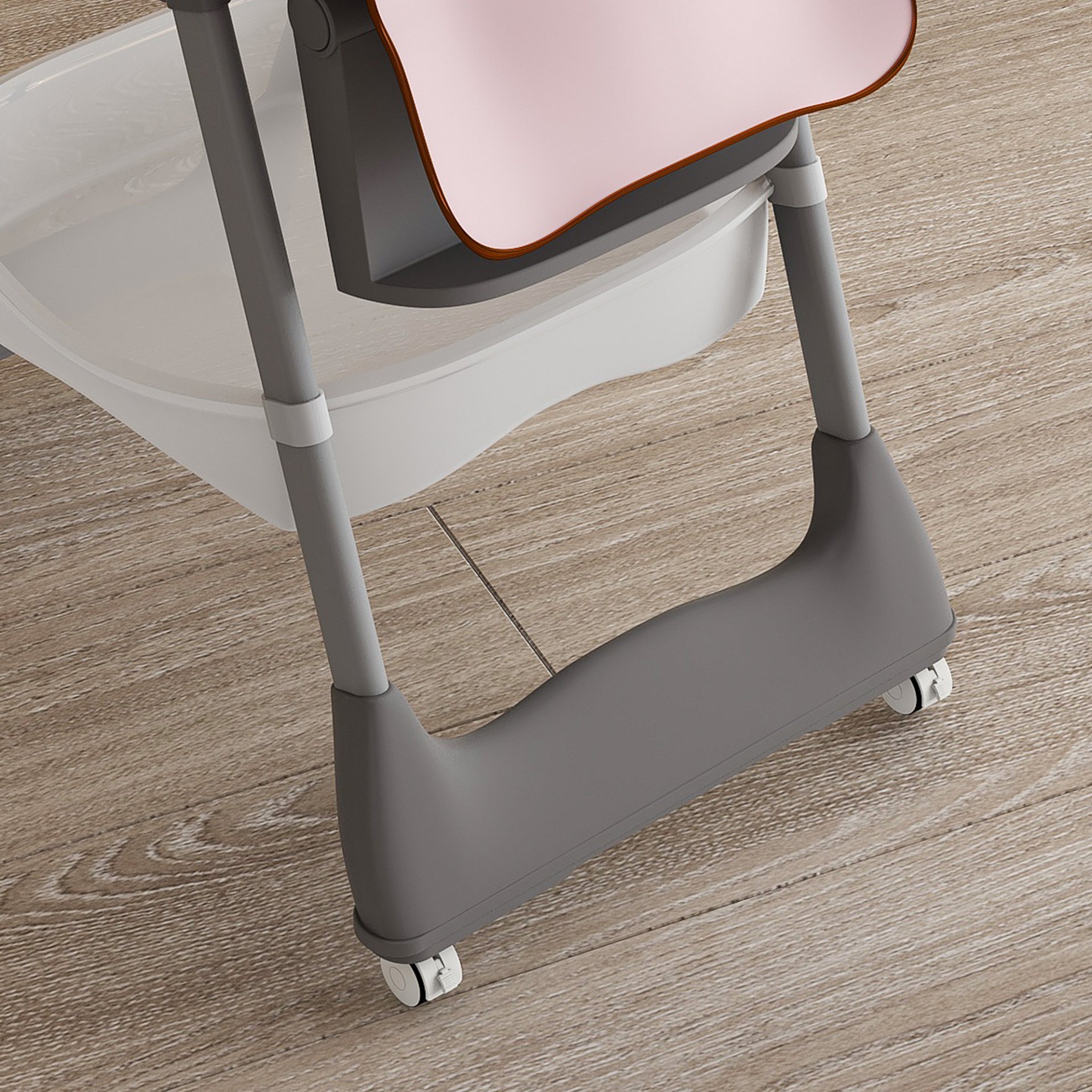Adjustable Baby High Chair 0 - 6 Years, Portable Infant Feeding Seat With Safety Belt, Silent Lockable Wheels - Pink - Image 5