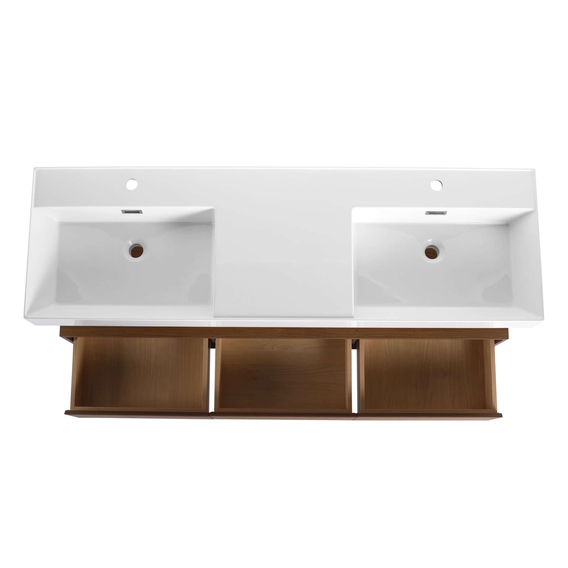 Modern Wall Mounted Bathroom Vanity With Dual Resin Sink And Soft Close Drawers - Brown Ebony - Image 16