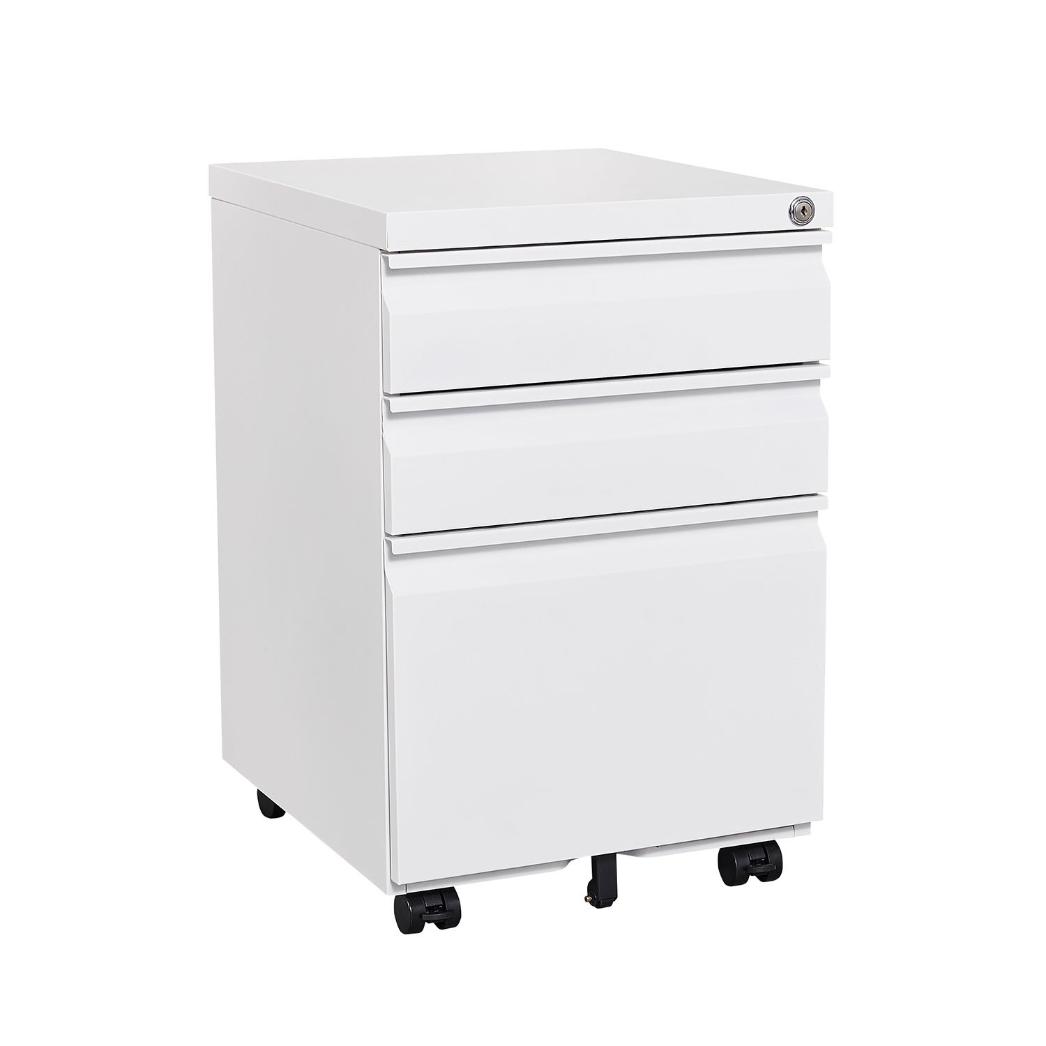 Modern 3 Drawer Mobile Filing Cabinet With Lock, Metal Office Storage, Legal / Letter Size - White - Image 15