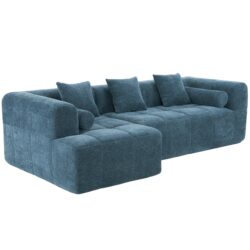 Sectional Sofa Full Compressed Sofa Modular Sofa Couch Free Combined Sofa With Deep Seating And 2 Side Pockets For Living Room - Blue