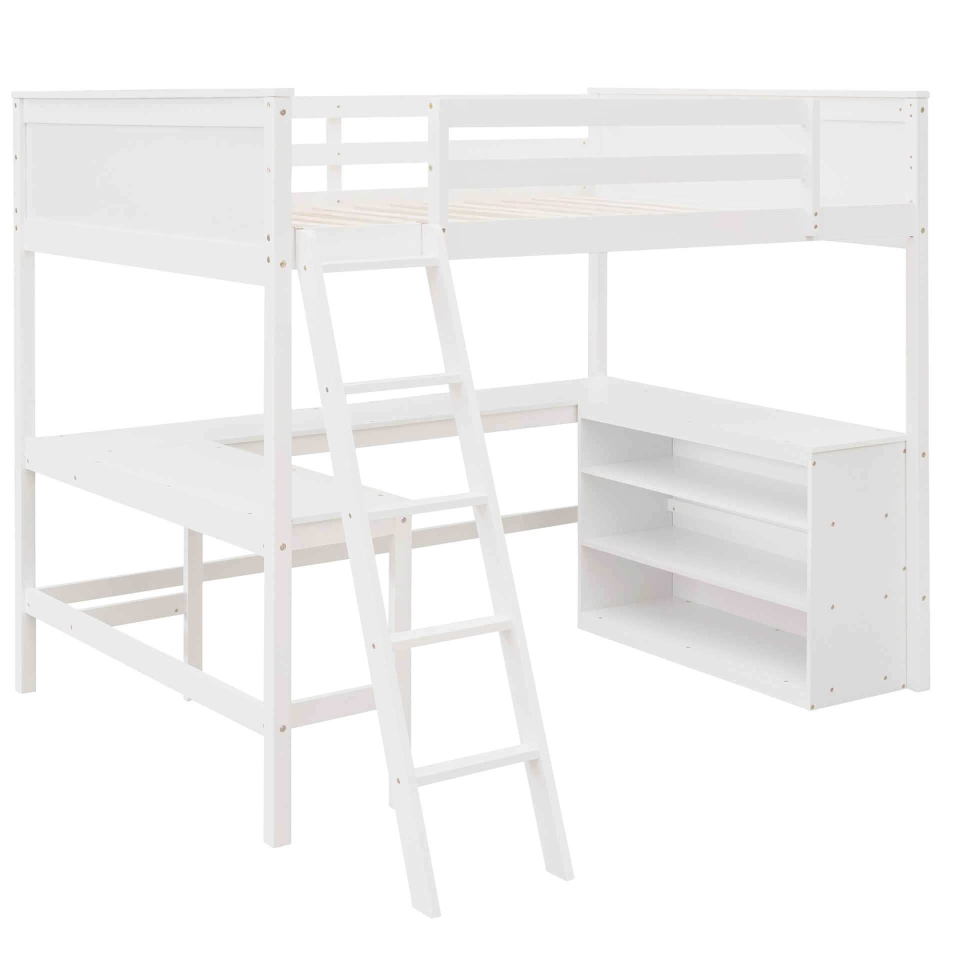 Full Size Loft Bed With Shelves With Desk - White - Image 5