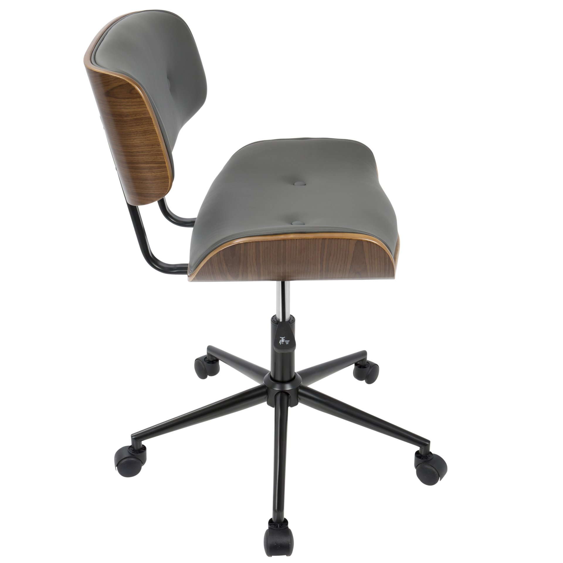 Lombardi - Mid-Century Modern Adjustable Office Chair With Swivel - Walnut / Gray - Image 3