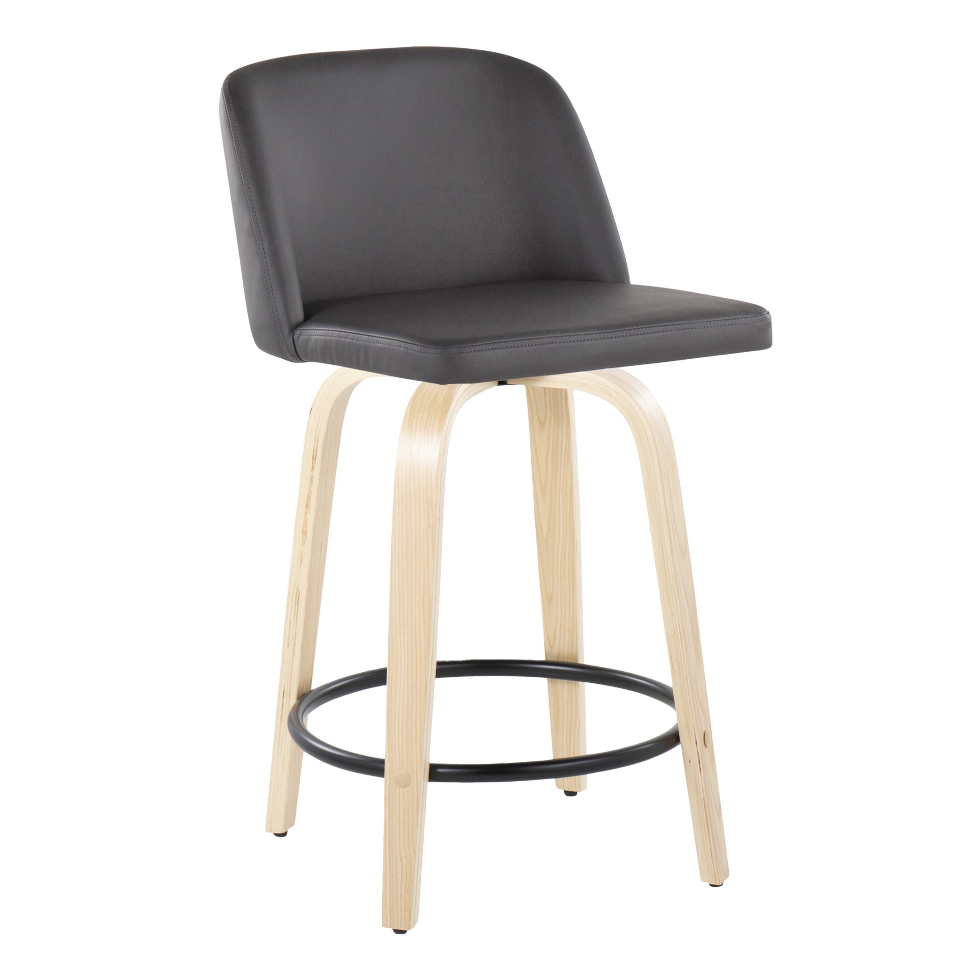 Toriano - Contemporary Fixed Height Counter Stool With Swivel, Round Footrest (Set of 2) - Gray / Black / Natural - Image 2
