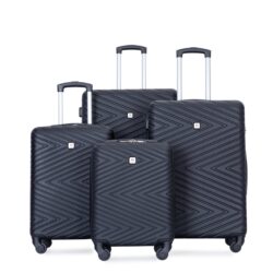 Luggage 4 Piece Lightweight Suitcase With Rotating Wheels, 24" And 28" With Tsa Lock, (16/20/24/28) - Black
