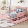 Twin Size Platform Bed With Guardrails On Both Sides And 2 Storage Drawers - Pink - Image 11