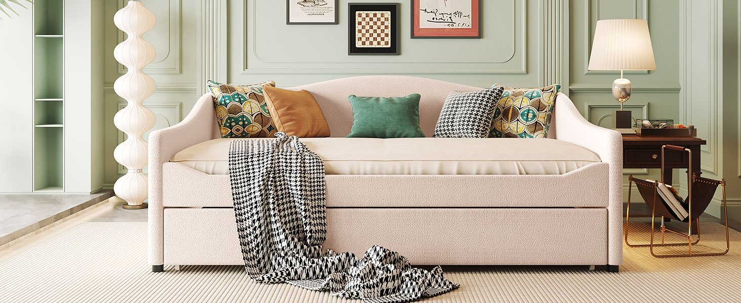 Full Size Upholstered Daybed With Light And Trundle - Beige - Image 15