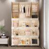 Portable Wardrobe Closet Storage Organizer With Magnetic Doors, Polypropylene - Cream White - Image 11