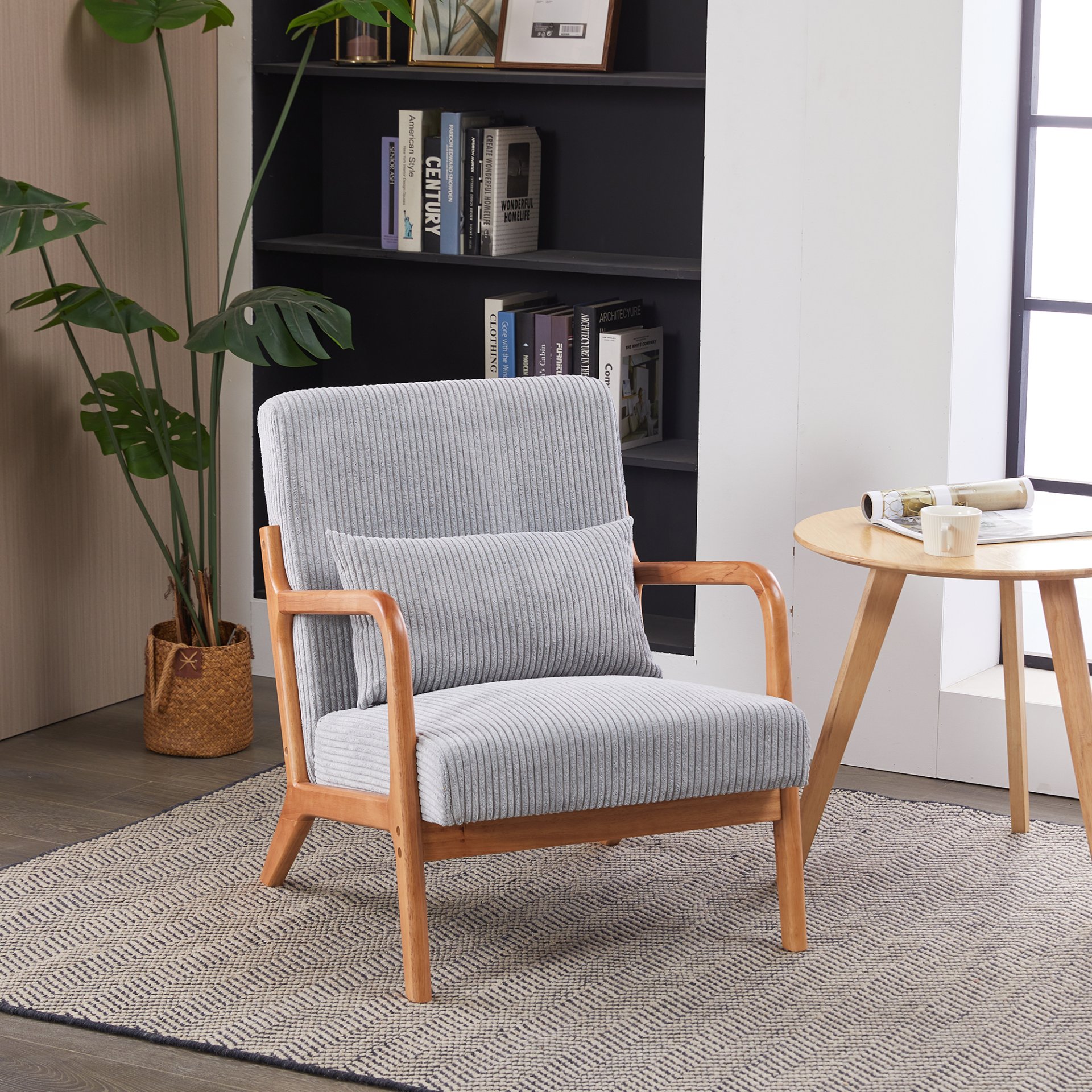 Accent Chair With Pillow, Upholstered Arm Chair - Light Gray - Image 2