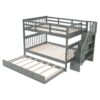 Full Over Full Stairway Bunk Bed With Twin Size Trundle, Storage And Guard Rail For Bedroom - Gray - Image 4