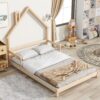 Full House-Shaped Headboard Bed With Handrails, Slats - Natural - Image 3
