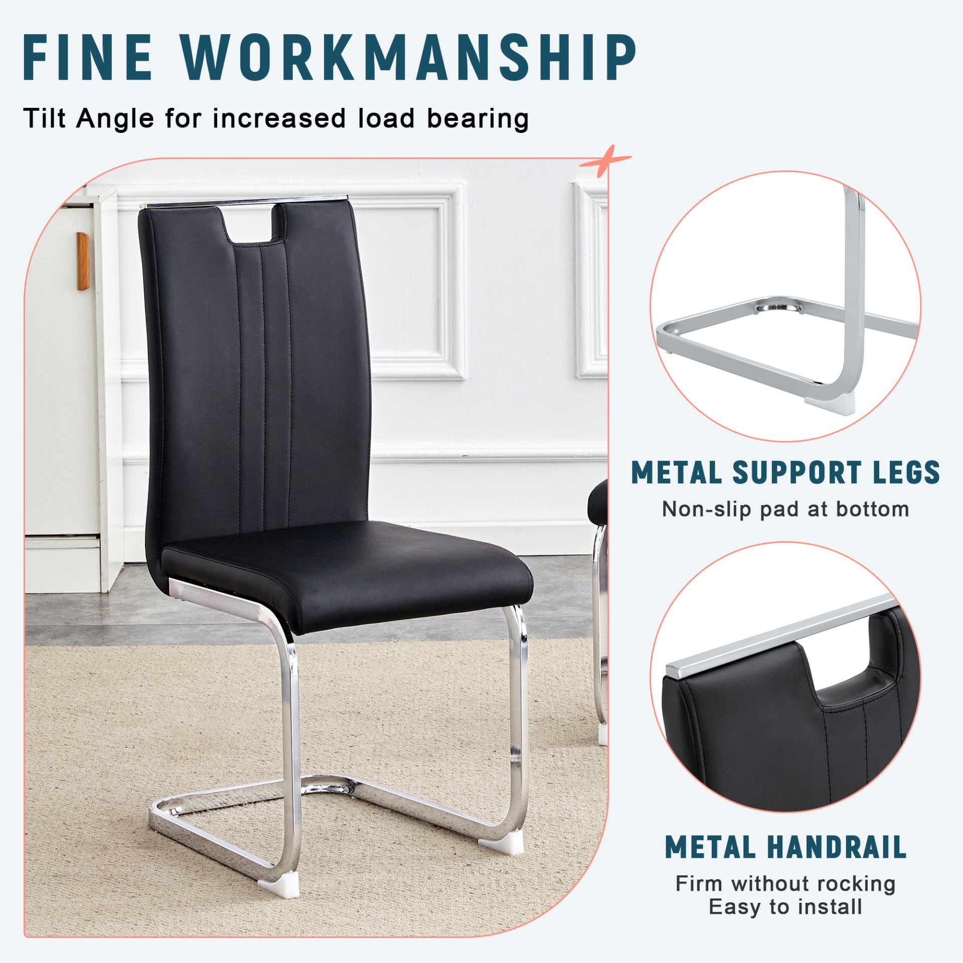 (Set of 4) Material Bow Shaped Chairs Perfectly Integrated Into Industrial And Modern Home Design - Black - Image 9