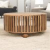 Slatted Round Coffee Table - Beige - Image 9
