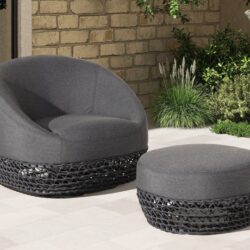 Willow - Round Upholstered Patio Ottoman - Graphite Gray / Black