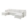 Chenille Modular Sectional Sofa, U Shaped Cloud Couch Set With Double Cushions, 6 Seat Sleeper Sofa Bed With Ottomans, Oversized Indoor Furniture - Cream - Image 4