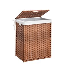 Laundry Hamper With Lid PE Rattan Powder Coating Frame Clothes Hampers With 2 Removable Bags, 100L - Brown