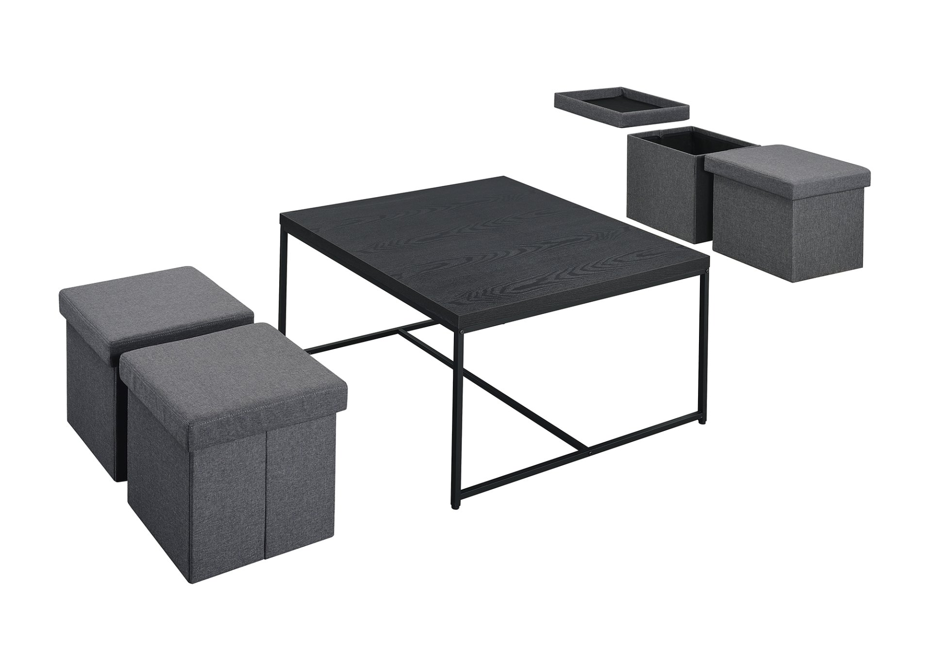 Caitlin - Wood Grain 5 Piece Coffee Table (Set of 5) - Black - Image 3