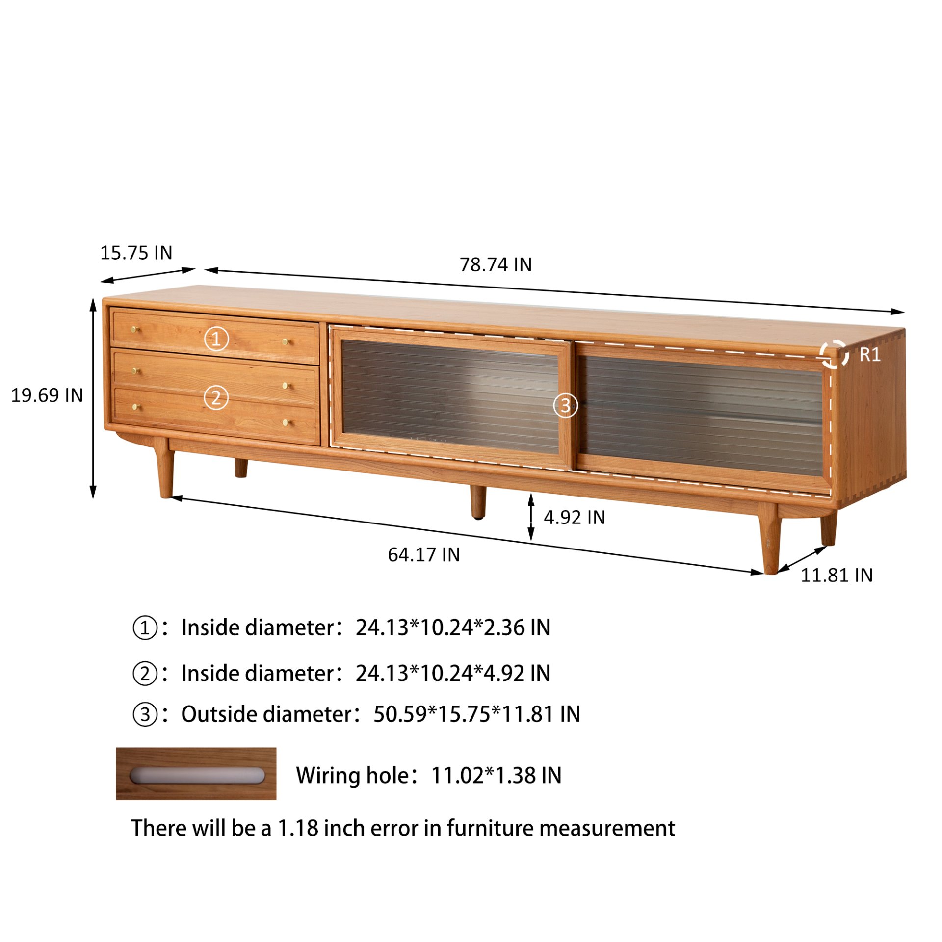 TV Cabinet With Chinese Changhong Glass Doors, Two Drawer Storage Space TV Standing - Cherry - Image 14