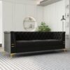 Fx-P83-Bk2 (Sofa) Luxurious Velvet Sofa With Gold Legs, Modern Chesterfield Design, Tufted Upholstery, 3-Seat Couch For Living Room And Office - Black - Image 9