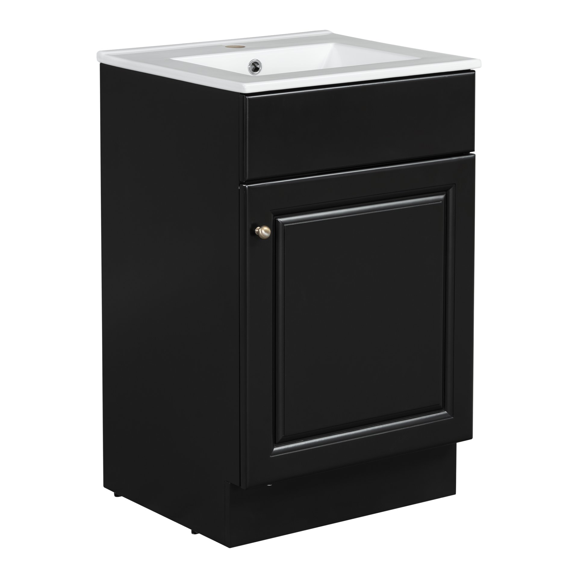 20" Bathroom Vanity With Sink, Freestanding Cabinet With Door Shelf And Adjustable Shelf, And Ceramic Construction - Black - Image 11