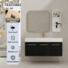 Modern Style 48" Wall Mounted Bathroom Vanity With Thick Edged Resin Basin And Storage Rack Plywood - Black Chestnut - Image 4