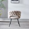 Modern Chair With Golden Color Iron Tube Legs, Soft Cushions And Comfortable Backrest, Suitable For Dining Room, Living Room, Cafe, Hairball Back (Set of 2) - Beige / Black - Image 7